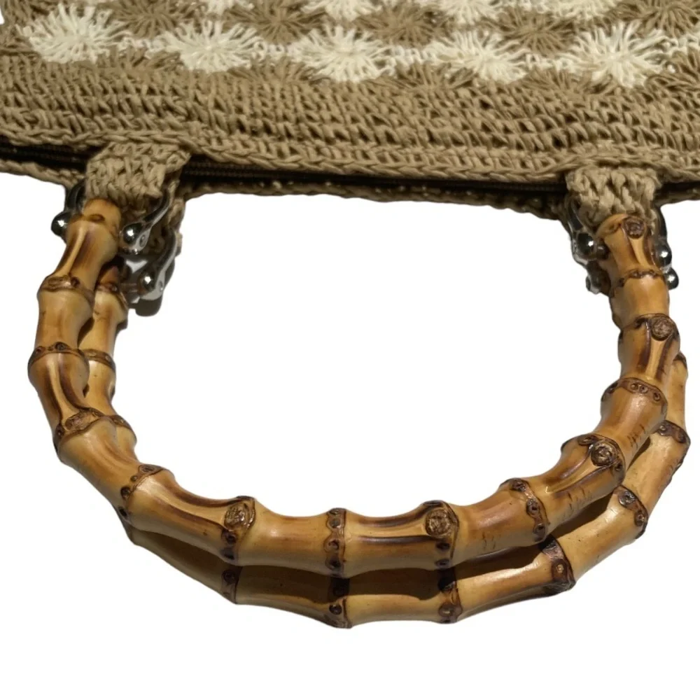 Vintage The Limited Handmade Crochet Bag with Bamboo Handle 90s Y2K - Picture 4 of 11